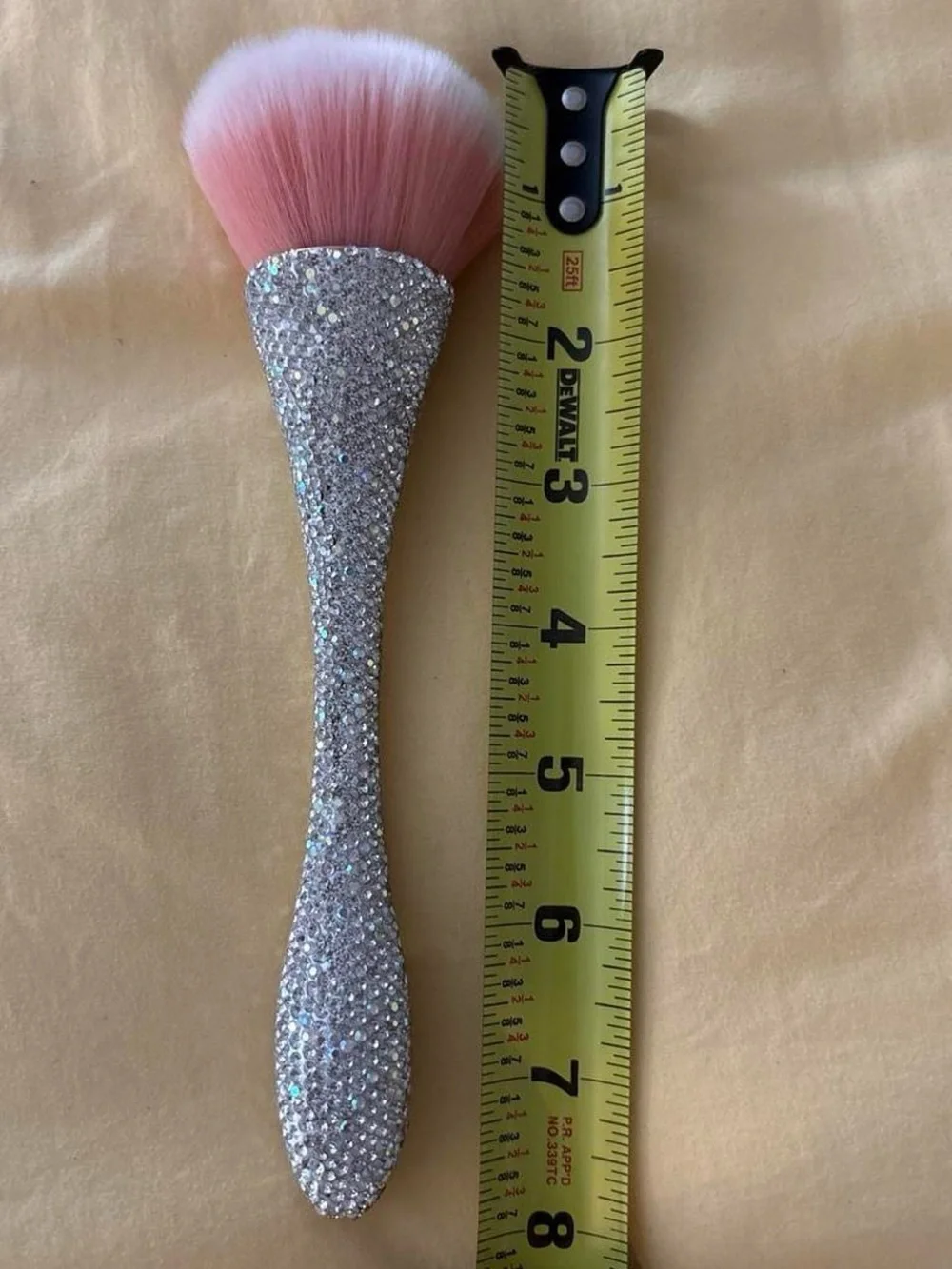 Sparkle Pink Cosmetic Powder Brush - Silver Crystal Handle.   Never used!